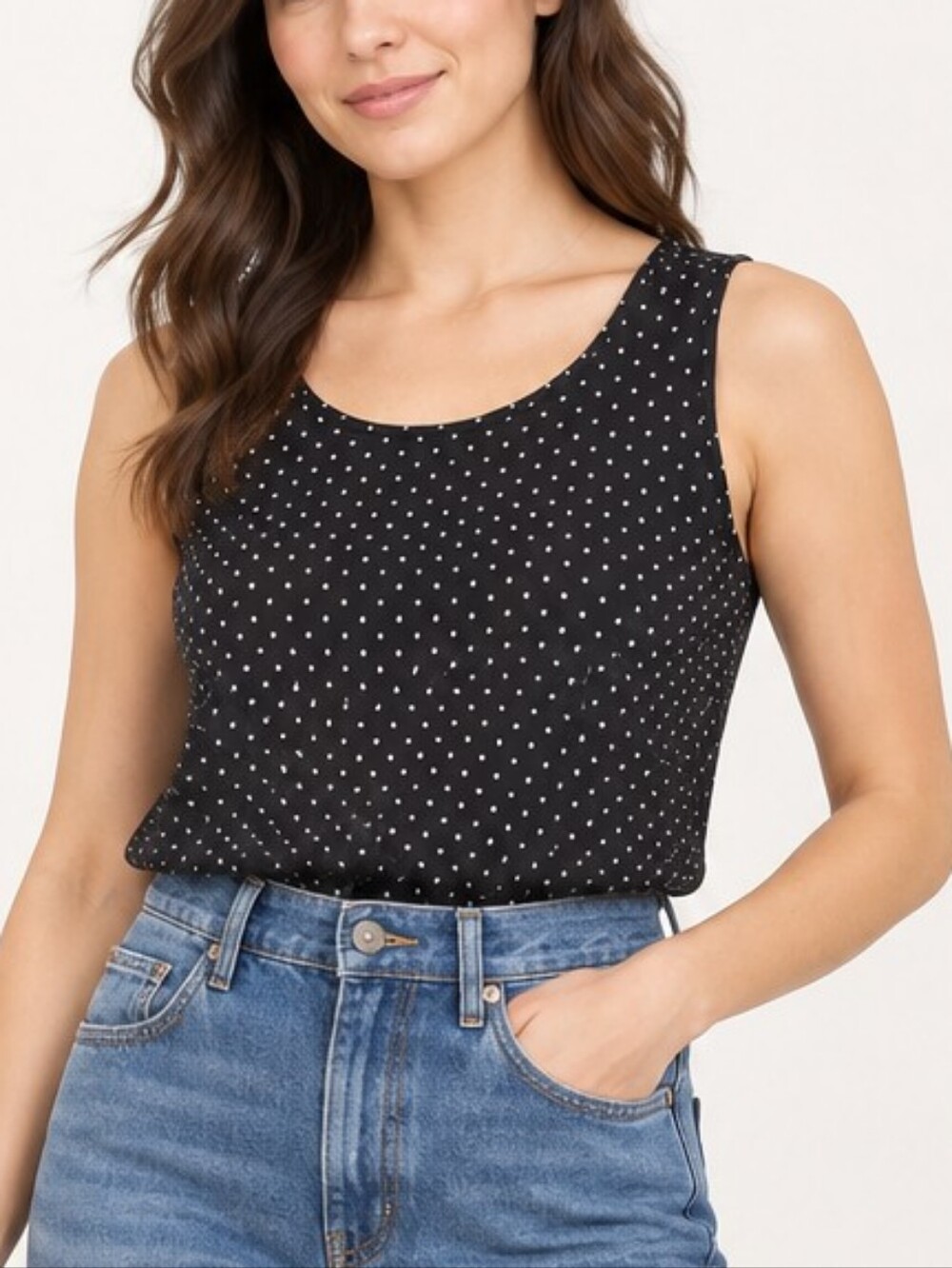 Women’s Black Polka Dot Scoop Neck Tank Top